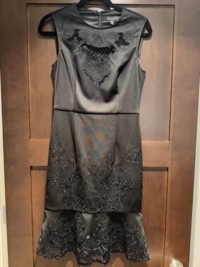 Ted Baker Black Sleeveless Embroidered Midi Dress